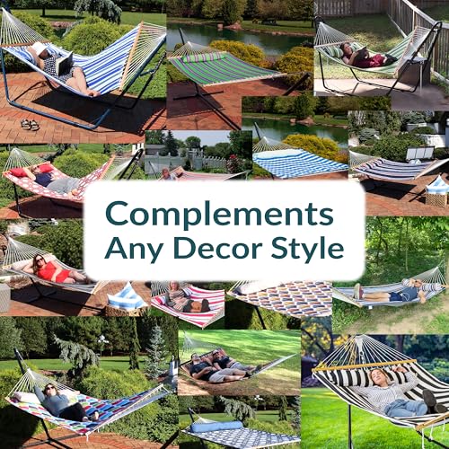 Sunnydaze Quilted Double Hammock for Outside with Spreader Bars and Pillow - 450 lb Capacity, 74x55 Inch Bed, UV Resistant, Quick Dry - Chains Included, Stand Sold Separately - Black & White - color: Black & White