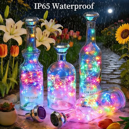 ANGMLN Solar Diamond Shaped Wine Bottle Cork Lights 10 Pack 20LED Solar String Fairy Lights Outdoor Waterproof for Wedding Holiday Garden Patio Pathway Bar Concert Outdoor Decorative (Multicolor) - color: Multicolor