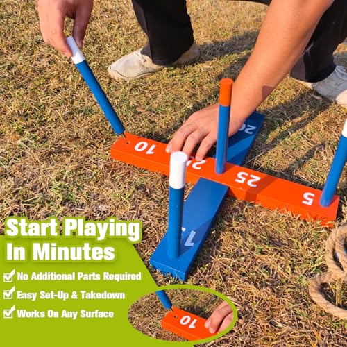 GOOSO Ring Toss Game for Kids - Indoor & Outdoor Game for Family and Adults with 5 Poles, 2 Bases and 6 Rings in 2 Colors, Backyard Party Activities for Adults Lawn Games for Kids - color: blue orange