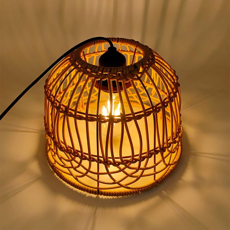 Outdoor Pendant Light Chandelier for Gazebo Battery Operated Boho Hanging Lamp Handmade Rattan Decorative Lights LED Lantern Bulb Powered by 4*AA Batteries for Porch Patio Backyard Decor