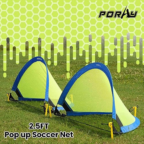 Poray Soccer Goal for Kid Easy-up Set of Two Portable Soccer Net 210D Oxford with 8 Field Marker Cones Extra Stakes Fun for Backyard and Soccer Training - color: Blue, size: 2.4ft
