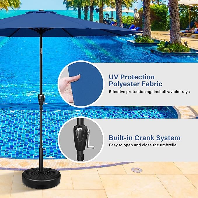 HealSmart 9FT Outdoor Patio Umbrella UV-Protection Table Umbrella with Push Button 8 Ribs Tilt/Crank Waterproof Market Umbrella for Garden, Backyard, Pool, Deck, Blue - color: Blue, New, size: 9FT