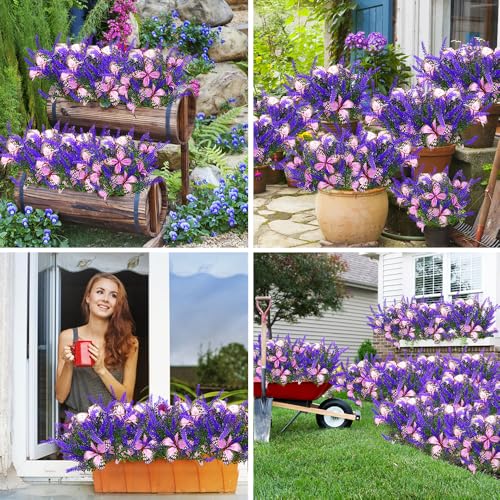 Kohlrabi Solar Garden Lights Outdoor, 6 Pack Solar Butterfly Lights Purple Lavender Gardening Gifts for Women, Artificial Flower with Butterfly Purple Garden Decor for Lawn Patio-Warm White - color: Warm White, size: 6 Pack