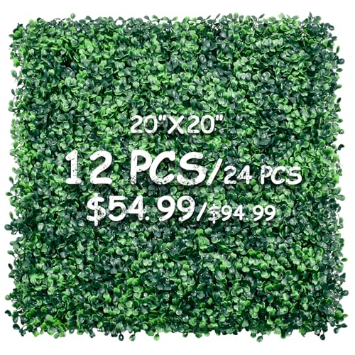 Heavy Duty Boxwood Panel 12 Pack 20"x20" - Artificial Grass Wall Panel, Dense Privacy Hedge with Zip Ties, UV Protected Faux Greenery Backdrop for Garden Fence Outdoor Decor (33 Sq Ft) - color: Green, size: 12 packs