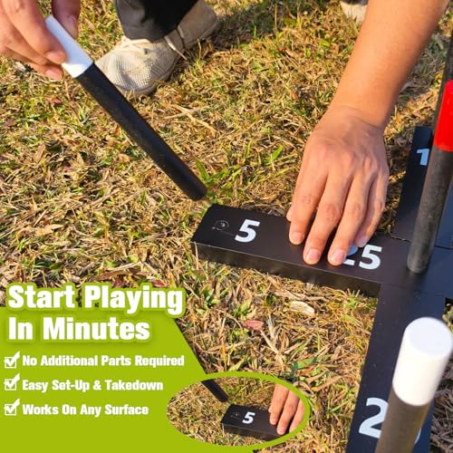 GOOSO Ring Toss Game for Kids - Indoor & Outdoor Game for Family and Adults with 5 Poles, 2 Bases and 6 Rings in 2 Colors, Backyard Party Activities for Adults Lawn Games for Kids - color: all black