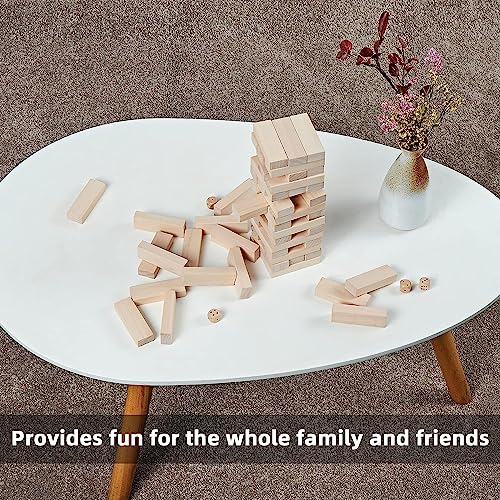 SpeedArmis Mini Tumble Tower, 54PCS Wooden Stacking Game for Teens - Pine Stack Timber Board Games with 4 Dice Set - Classic ‌Xmas Gifts for Teens - size: Stack To Over 1.5FT