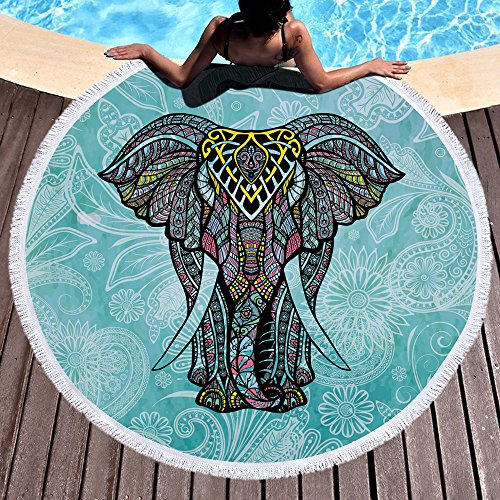 Violet Mist Microfiber Beach Towels Oversized Round Elephant Beach Blanket Sand Free Quick Dry Hippie Boho Circle Bath Towel Absorbent Bohemian Beach Yoga Mat Table Cloth Throw Fringe Tapestry 60" E - color: Elephant