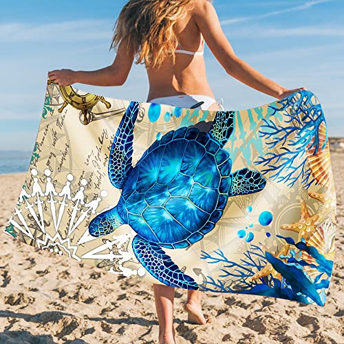 Bonsai Tree Sea Turtle Gifts Turtle Beach Towel, Cute Microfiber Bath Towel Gifts for Turtle Lovers, Funny Sand Free Quick Dry Boho Blue Travel Towels for Women Kids Yoga Sports 30" X 60" - color: Turtle, size: 30"x60"