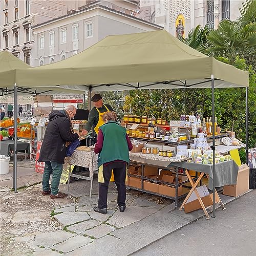 COBIZI 10x15 Heavy Duty Pop up Canopy Tent with 4 sidewalls Commercial Outdoor Canopy Wedding Party Tents for Wedding All Season Wind & Waterproof Gazebo with Carry Bag, Khaki(Frame Thickened) - color: Khaki, size: 10x15 With Sidewalls
