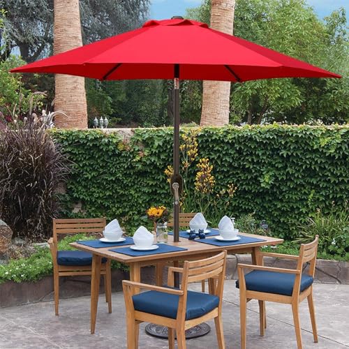 Blissun 7.5 ft Patio Umbrella, Yard Umbrella, Outdoor Market Umbrella with Push Button Tilt Crank (Red) - color: Red