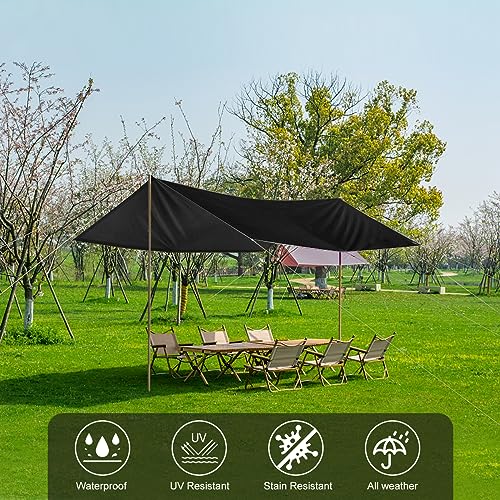 Black Waterproof Tarp Cover for Outdoor: Multi-Purpose Oxford Tarpaulin with Reinforced Webbing Loops for Garden Shed Patio Camping Pool Roof Tent - Durable and Tear Resistant (6ftx10ft) - size: 6x10ft