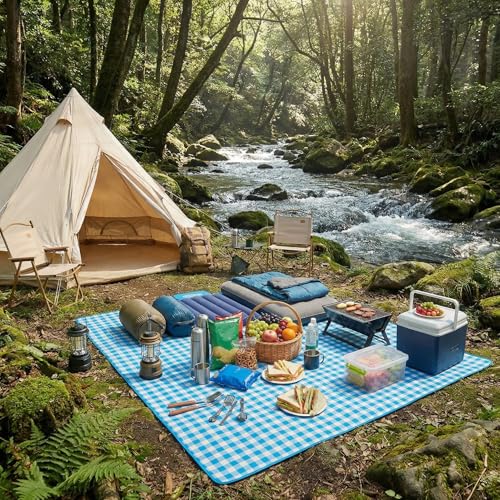 Picnic Blanket Outdoor Extra Large Picnic Mat 60"X40" Camping Blanket Beach Blanket Foldable Waterproof Sand Mat Hiking Travel Family Concerts(Blue)