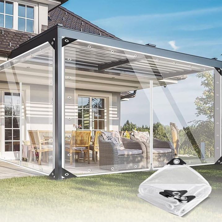 Heavy Duty Waterproof Clear Tarp-Thicken Clear Vinyl PVC Tarps Transparent Tarpaulin with Brass Grommets for Camping Patio Gazebo Outdoor-Tarp to Cover The Sun and Rain