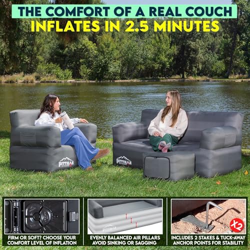 Pittman - Inflatable Furniture Set with Built in Pump for Outdoors & Indoors - Blow Up Couch Set has Heavy Duty Puncture Resistant Fabric for Inflatable Sectional Comfort & Durability if Camping - size: Complete Set