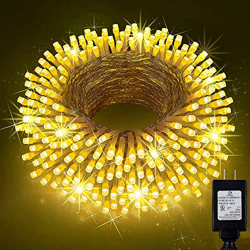 KNONEW 197FT 500 LED Christmas Lights Outdoor String Lights 8 Modes & Memory Fairy Light Plug in Waterproof LED String Lights for Xmas Yard Tree Wedding Party Holiday Decorations (Warm White) - color: Warm White, size: 197FT 500 LED