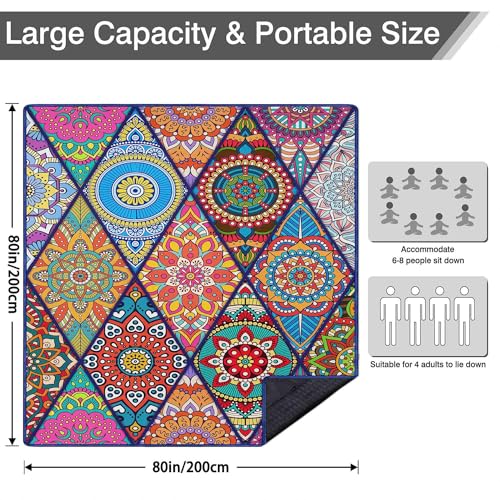 Waterproof Picnic Blankets Foldable & Portable 80''x80'' Boho Picnic Mat for Outdoors, Large Washable Picnic Blanket for Travel Camping Beach, Park Grass Picnic Blanket Accessories for Adults - color: Picnic Mat 03, size: 6'8" x 6'8"