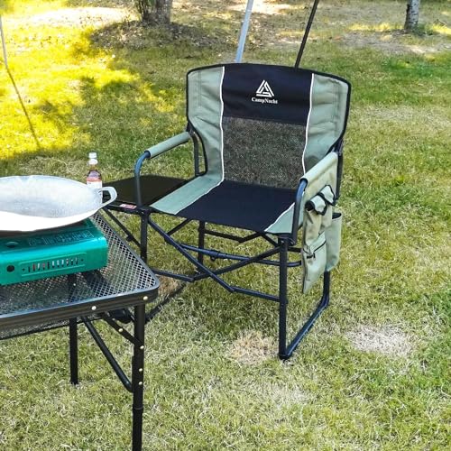 Wide Folding Director Chair with Table, Outdoor Camping Chair for Adults with Cup Holder Load 330 Lbs, Portable Chair for Outside with Carry Bag for Patio, Green - color: Directors Chair-green