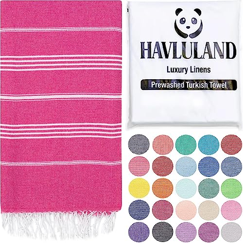 HAVLULAND Fuchsia Oversized 39x71cm Turkish Cotton Beach Towel - Quick Dry, Lightweight, Sand Free, Ideal for Beach, Pool, Spa, Gym, Yoga, Travel, Camping, Picnic - color: Fuchsia