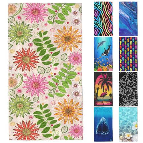 Floral Beach Towel,Spring Colorful Vivid Floral Flowers Lightweight Compact Sand Free Quick Dry Oversized Pool Swimming Towels for Girls Women Adults,29.5"×59" - color: Spring Colorful Vivid Floral Flowers