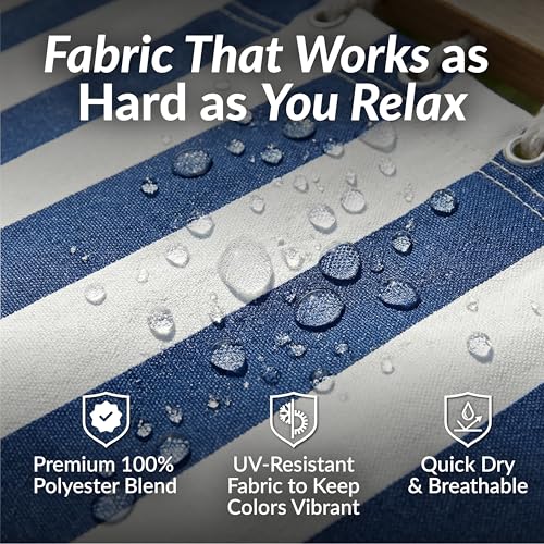 Sunnydaze Quilted Double Hammock for Outside with Spreader Bars and Pillow - 450 lb Capacity, 74x55 Inch Bed, UV Resistant, Quick Dry - Chains Included, Stand Sold Separately - Blue & White Stripe - color: Blue/White Stripe