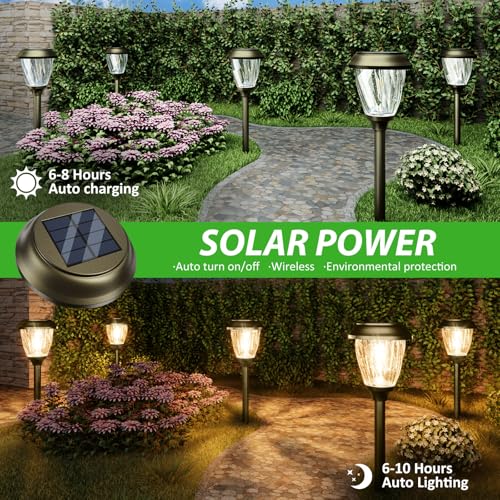 XMCOSY+ Solar Pathway Lights Outdoor, 6 Pack Decorative Bubble Glass Garden Lights, 10/25 LM Brightness Warm White Glow, Auto On/Off Waterproof Landscape Lighting for Yard Walkway Driveway Lawn Patio - color: Bronze