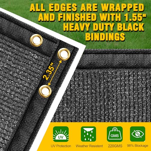 Privacy Fence Screen,with Gloves, 5X50FT Heavy Duty 220GSM 98% Blockage Privacy Screen Fence for Outdoor Wall Garden Yard Backyard (Black) - color: Black, size: 5x50 Ft