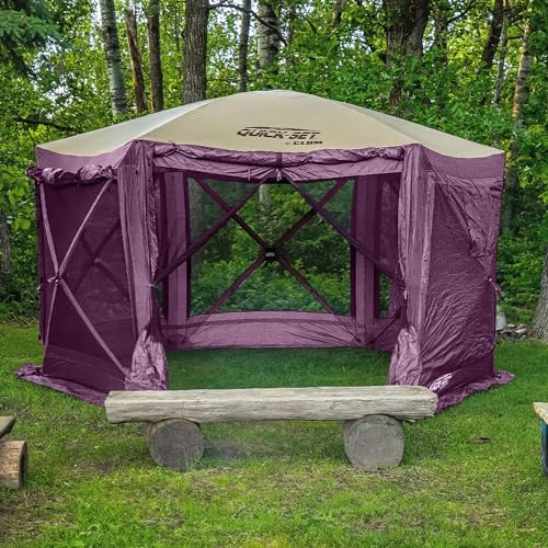 Clam Pavilion 12.5' Pop-Up Screen Tent – Plum Outdoor Camping Gazebo Canopy with Wind Panels, Mesh Netting & Carry Bag – 6-Sided Portable Shelter for 8 People – Fast Setup Patio or Event Tent - color: Plum