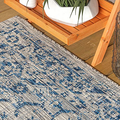 JONATHAN Y Boho Medallion Indoor Outdoor Runner Rug 2X8 Gray/Navy, Rozetta Textured Weave for Backyard, Patio, Porch, Easy-Cleaning, High Traffic, Pet-Friendly, Non-Shedding (SMB102B-28) - color: Gray/Navy, size: 2'2" x 8' (Runner)