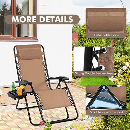 Giantex Zero Gravity Reclining Chair, Outdoor Patio Recliner with Cup Holder & Removable Pillow, Adjustable Backrest, Indoor Lounge Chair for Backyard, Garden, Poolside (Tan) - color: Tan, size: 1 Count (Pack of 1)