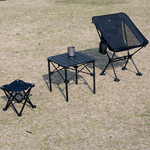 iClimb Lightweight Stable Alu. Folding Square Table Roll Up Top with Carry Bag for Camping Picnic Backyards BBQ Camp Kitchen (Black, S) - color: Dark Black, size: Small