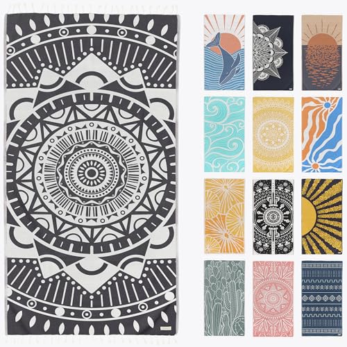 FESHKA Sand Free Turkish Beach Towel (37 x 67) Quick Dry Bath Towel, Oversized Beach Blanket, Lightweight for Travel - Made with 100% Organic Turkish Cotton - Wanderer (Black) - color: 27 - Black