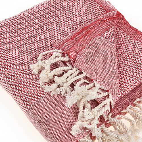 Beach Towel | Cotton Beach Towels, Easy to Carry, Sand Free, Highly Absorbent, Quick Dry, Turkish Towels for Travel Camping Bath Sauna Beach Gym Pool Yoga SPA by Lahammam, Akasya, Red - color: Red, size: Akasya