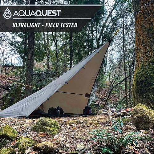 AquaQuest Guide Tarp – Ultralight Waterproof (5,000 mm) Seam-Taped 40D Ripstop Rain Fly for Backpacking, Stealth Camping & Thru-Hiking - color: Stealth Gray, size: 10 x 7 ft
