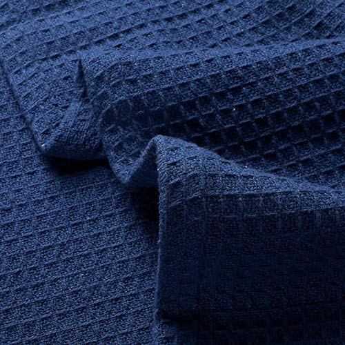 Glamburg 100% Cotton Thermal Bed Blanket, Twin Size, Soft Waffle, All Season, Navy Blue - color: Navy Blue, size: Twin (60"x90")