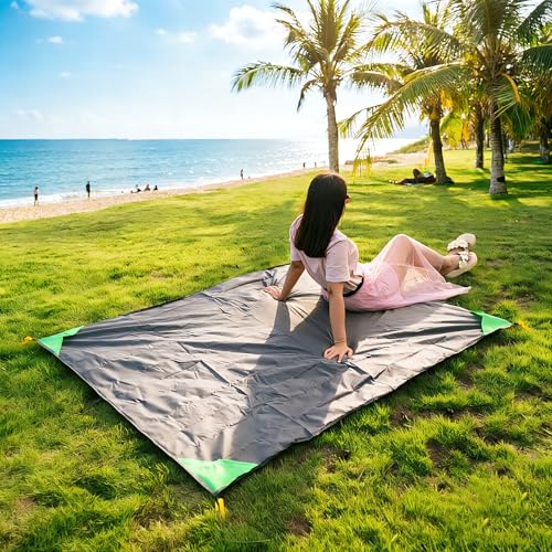 Pocket Blanket 71"x55", Lightweight Compact Sandproof Waterproof Outdoor Blanket for Beach, Hiking, Camping, Travel, Festivals, Picnic with Pockets, Loops, Stakes, Carabiner - color: Willow Green