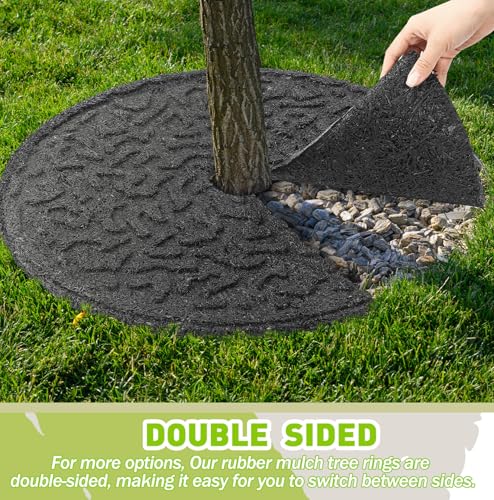 Peryiter 6 Pcs Rubber Mulch Tree Ring, Heavy Duty Rubber Mulch Mat, Tree Protector Weed Barrier Mats, Round Root Barrier for Root Protection Weed Grass Control (24 Inches) - style: 24 Inches