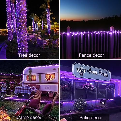 JMEXSUSS 200 LED Purple Solar Halloween Lights, 66 ft Rope Lights Outdoor Waterproof, PVC Tube Purple Christmas String Lights for Party Tree Fence Christmas (Pack of 2) - color: Purple, size: 200 LED (Pack of 2)