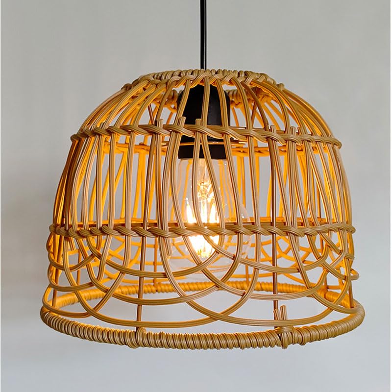 Outdoor Pendant Light Chandelier for Gazebo Battery Operated Boho Hanging Lamp Handmade Rattan Decorative Lights LED Lantern Bulb Powered by 4*AA Batteries for Porch Patio Backyard Decor