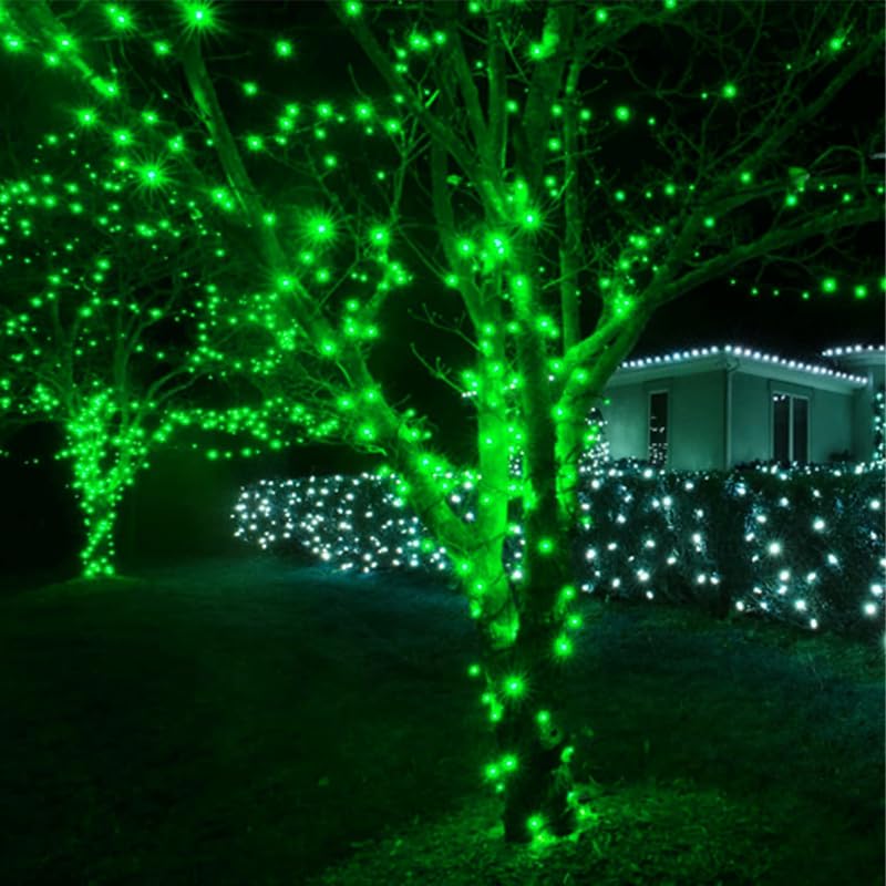 LAMPHOME 50 LED St Patricks Day Mini String Light, Green16 FT Outdoor Christmas Lights with 9 Modes & 6 Hour Timer, Waterproof Battery Operated for Indoor Outdoor Patio Garden Party Tree Decoration - color: Green, size: 50 Count