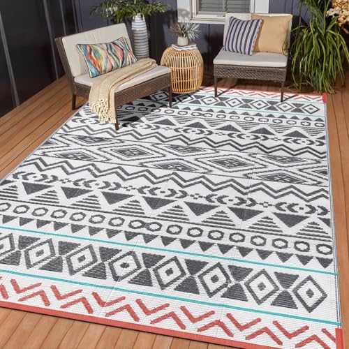 Outdoor Rugs Patio Camping Waterproof - 5x8 Plastic Straw Patio Rug Portable for Campers, Outside RVs Mat, Outdoor Area Carpet for Patios Clearance, Backyard Porch, Balcony, Picnic - color: Green Grey, size: 5' x 8' (Rectangular)