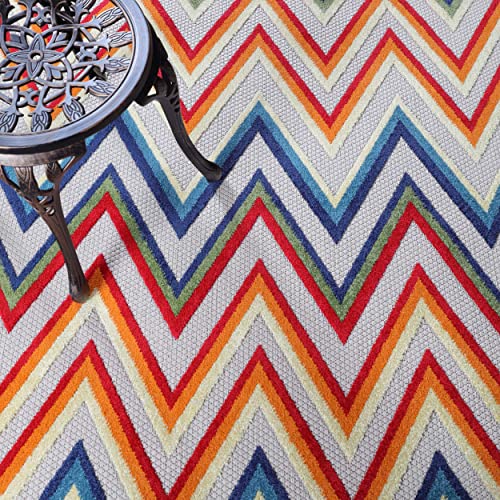 Superior Modern Bohemian Indoor Outdoor Area Rug, Perfect for Patio, Bedroom, Kitchen, Laundry Room, Entryway, Office, Playroom, Carpet Cover, Zig-Zag, Acacia Collection, 7' 10" x 9' 10", Cream - color: Acacia - Cream, size: 7'11" x 9'11" (Rectangular)