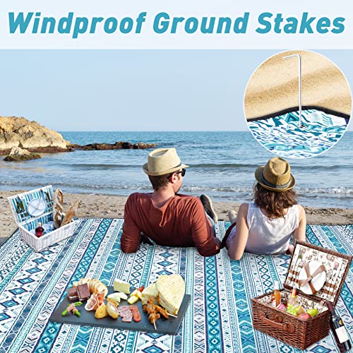 PY SUPER MODE Picnic Blankets Extra Large, Waterproof Foldable Outdoor Beach Blanket Oversized 83x79” Sandproof, 3-Layer Picnic Mat for Camping, Hiking, Travel, Park, Concerts(Teal Boho) - color: Teal Boho