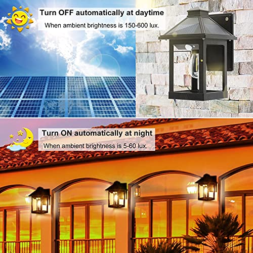 CYHKEE 2 Pack Solar Wall Lanterns Outdoor with 3 Modes, Dusk to Dawn Motion Sensor LED Sconce Lights IP65 Waterproof, Exterior Front Porch Security Lamps Wall Mount Patio Fence Garage Decorative - color: Black (2 Pack)