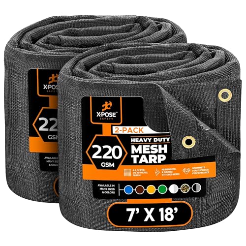 Xpose Safety Heavy Duty Mesh Tarp 7' x 18' (2-Pack) – Multipurpose Black Protective Cover with Air Flow - Use for Tie Downs, Shade, Fences, Canopies, Dump Trucks – Weather and Tear Resistant - color: Black, size: 7' X 18' (2-Pack)