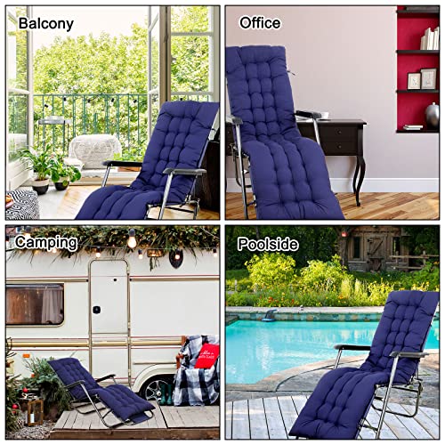 67 x 19 Inch Chaise Lounge Cushions Soft Lounge Chair Cushion Gravity Chair Cushion Sofa Lawn Furniture Cushion Pad with 6 Tie for Outdoor Indoor Patio Home Without Headrest (Navy Blue,2 Pcs) - color: Navy Blue