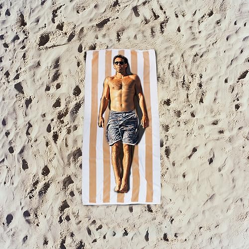 COTTON CRAFT Oversized Beach Towels - 2 Pack XXL 35x84 - The Big Kahuna 7 Foot Extra Large Beach Blanket Towel - Big & Tall - Huge 100% Cotton Velour Plush Soft Luxury Towel - Cabana Stripe Linen - color: Cabana Stripe - Linen, size: 2 Pack - 35x84