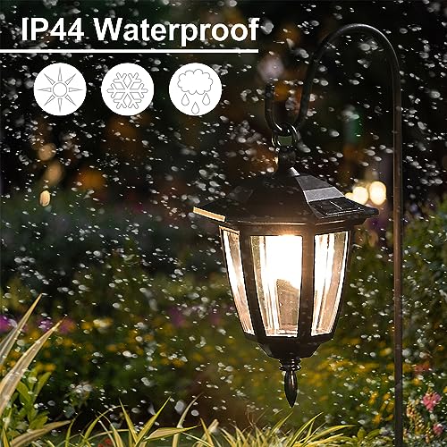Dynaming 4 Pack Solar Hanging Lights Outdoor, Solar Powered Garden Decorative Lanterns with 4 x 38 Inch Shepherd Hooks, Waterproof Landscape Lighting for Lawn Patio Yard Pathway Driveway, Warm White - size: 4 Pack