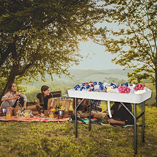 VINGLI 46" Extra Large Party Ice Cooler Folding Table, Portable Tailgate Camp Fishing Cleaning, Plastic with Matching Skirt, Ice Table for Party, BBQ, Camping, Picnic - color: White, size: 46“, style: Basic