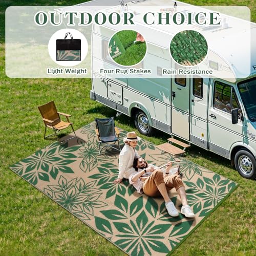 Waterproof Outdoor Rugs 5x8, Green Outdoor Plastic Straw Rug Double-Sided, Fade Resistant Patio Rug, Easy Cleaning RV Camping Mats Outside Carpet Portable for Balcony Porch Garden Deck Picnic - color: Green, size: 5' x 8' (Rectangular)
