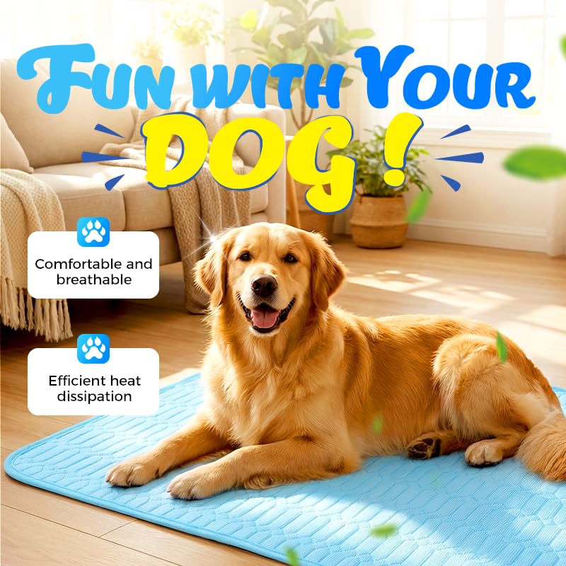 HISKI Dog Cooling Mat, Cool Gel Mat with Long-Lasting Cool, Waterproof Fabric Portable Cooling Pad for Pets, Summer Dog Cooling Mat, Portable and Easy to Clean (Blue, Small) - color: Blue, size: Small
